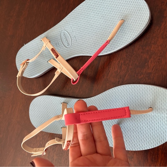 Havaianas t-strap sandal thong size 37 new without box blue pink gold 7.5 - Picture 3 of 5